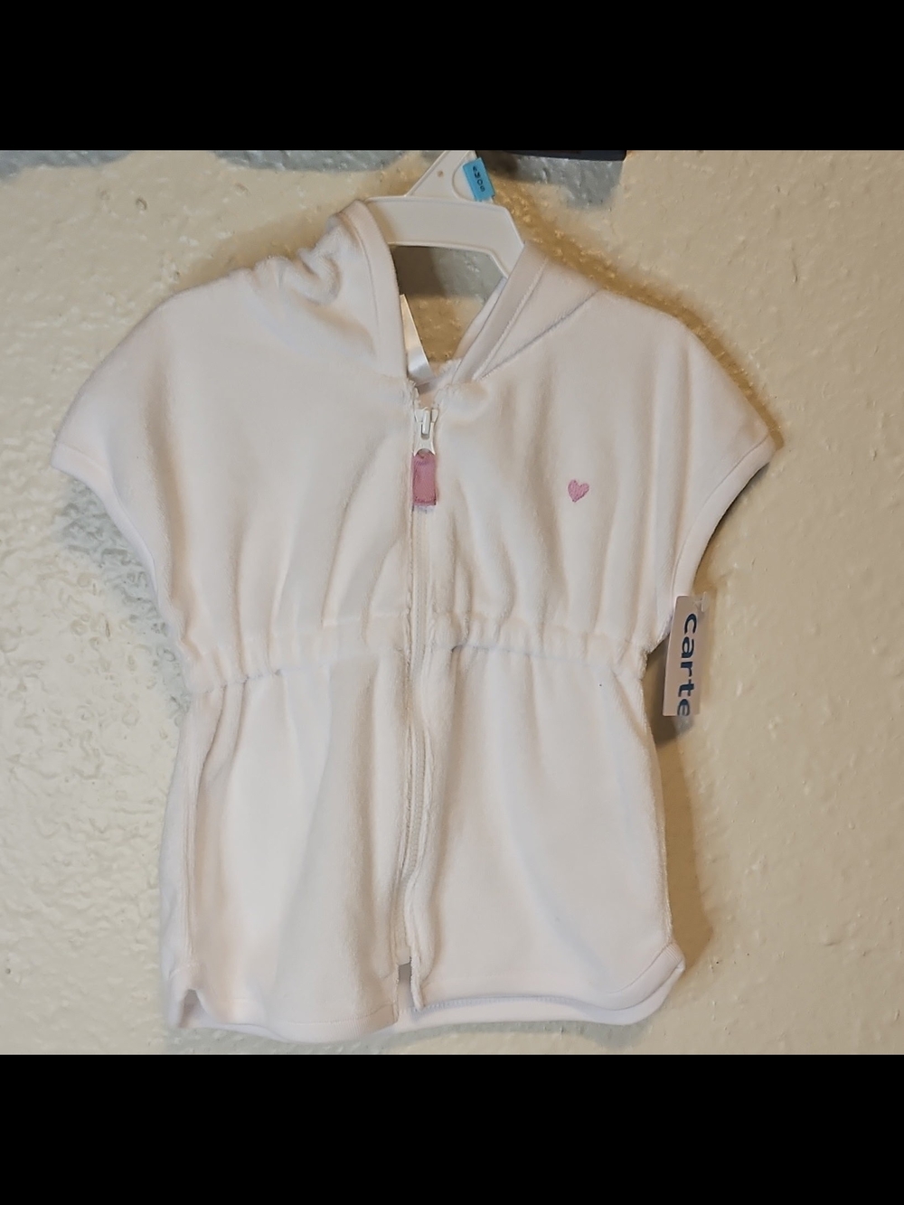 White Hoodie Romper with Pink Heart Detail